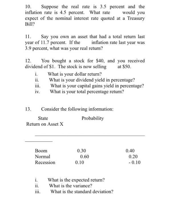 Solved 10 Suppose The Real Rate Is 3 5 Percent And The Chegg