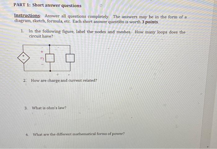 Solved PART 1: Short answer questions Instructions: Answer | Chegg.com
