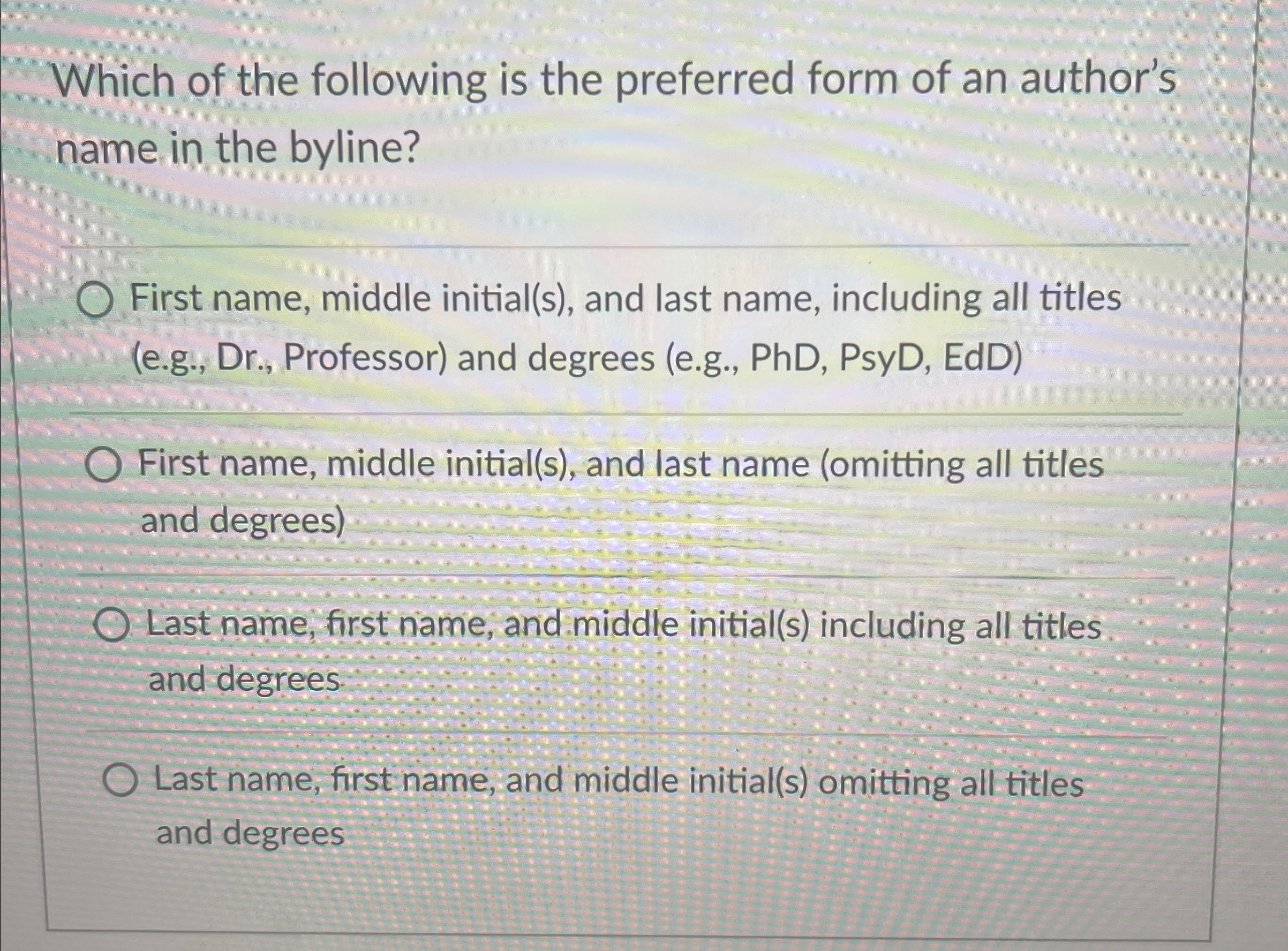 Solved Which of the following is the preferred form of an | Chegg.com