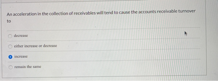 Solved An acceleration in the collection of receivables will | Chegg.com