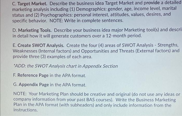 marketing plan assignment ideas