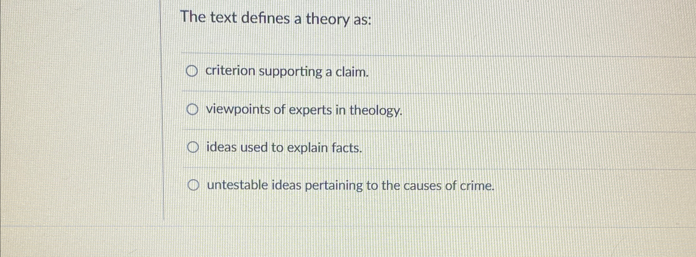 Solved The text defines a theory as:criterion supporting a | Chegg.com