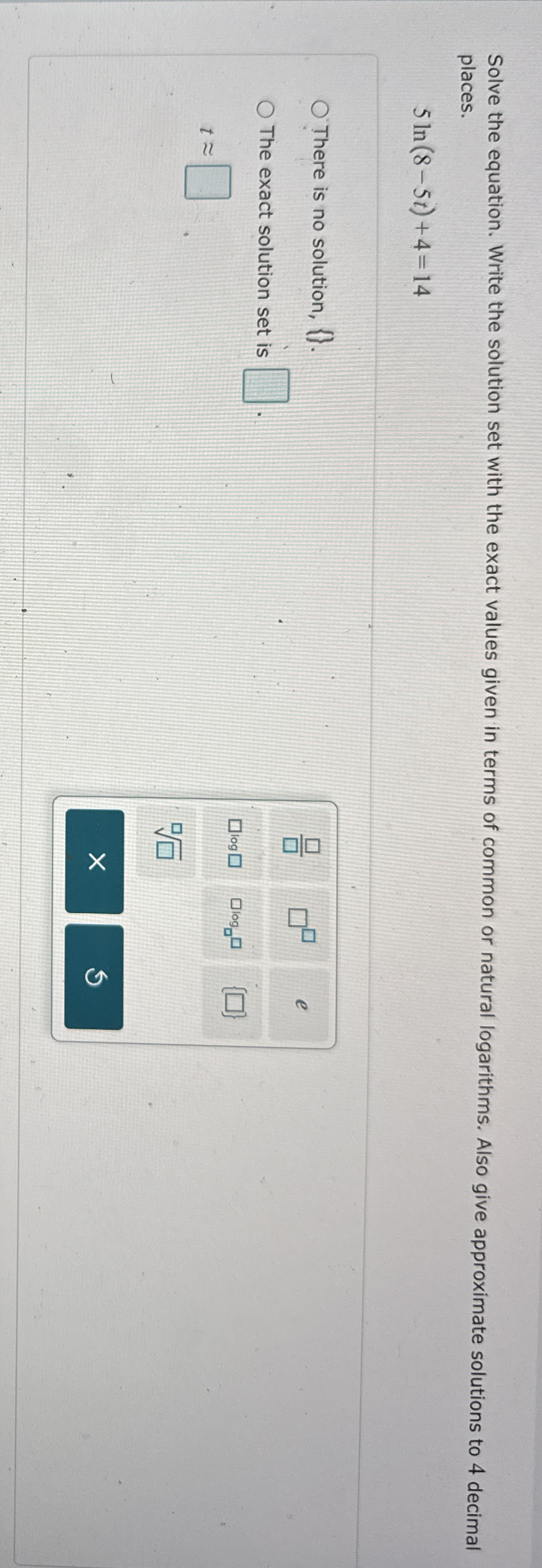 Solved Solve the equation. Write the solution set with the | Chegg.com