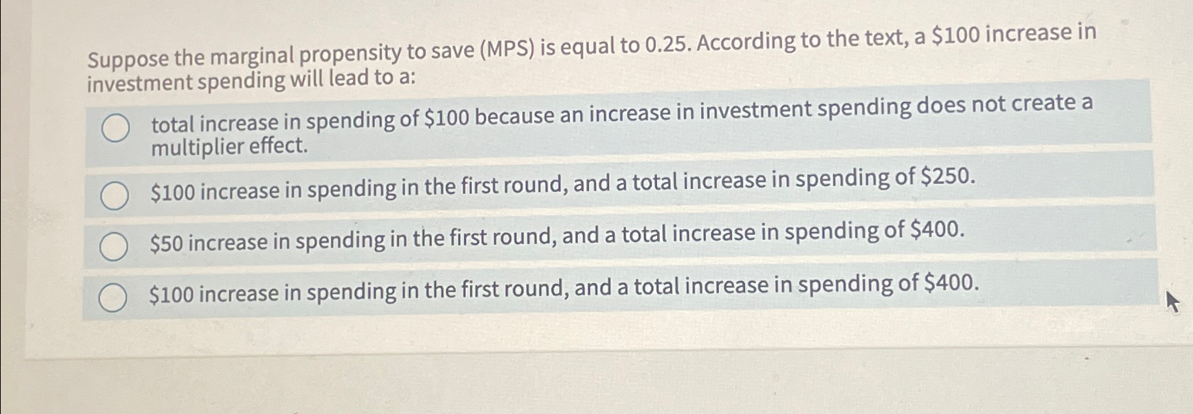 Solved Suppose the marginal propensity to save (MPS) ﻿is | Chegg.com