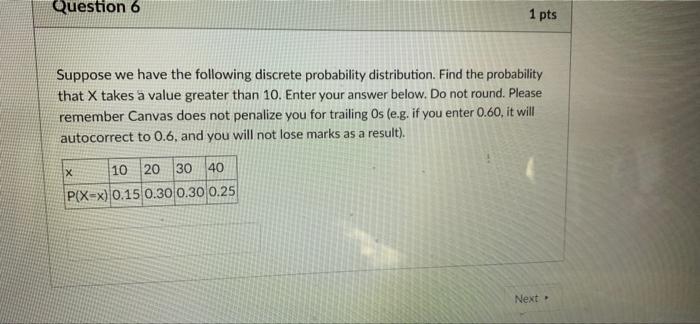 Solved Question 6 1 pts Suppose we have the following | Chegg.com