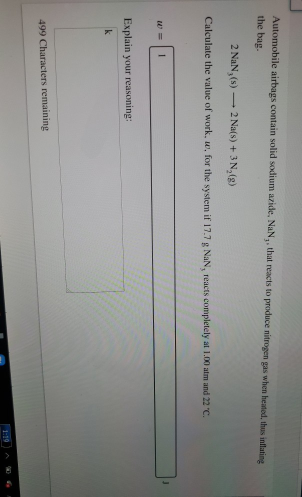 Solved Automobile airbags contain solid sodium azide, NaNg,
