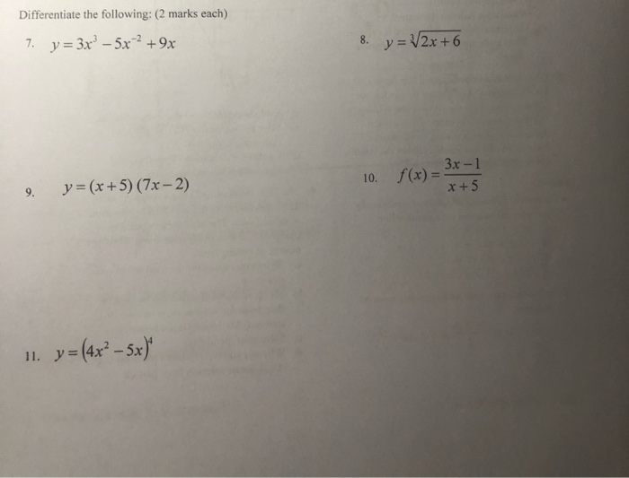 Differentiate The Following 2 Marks Each 7 Y 3x Chegg Com