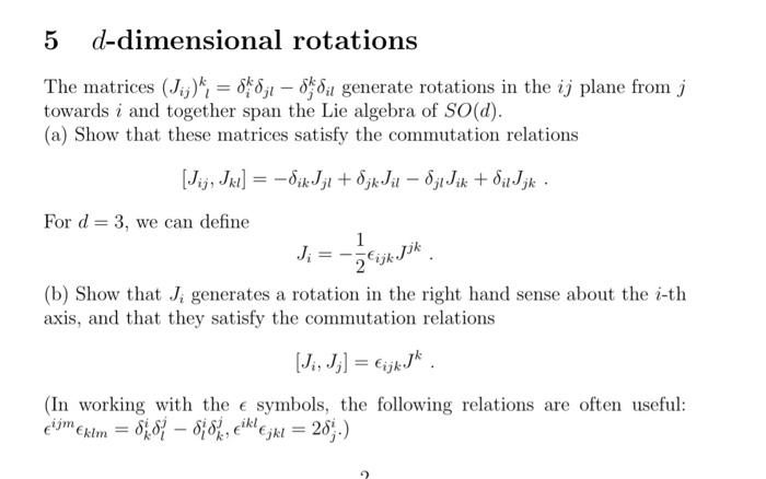 5d-dimensional rotations The matrices | Chegg.com