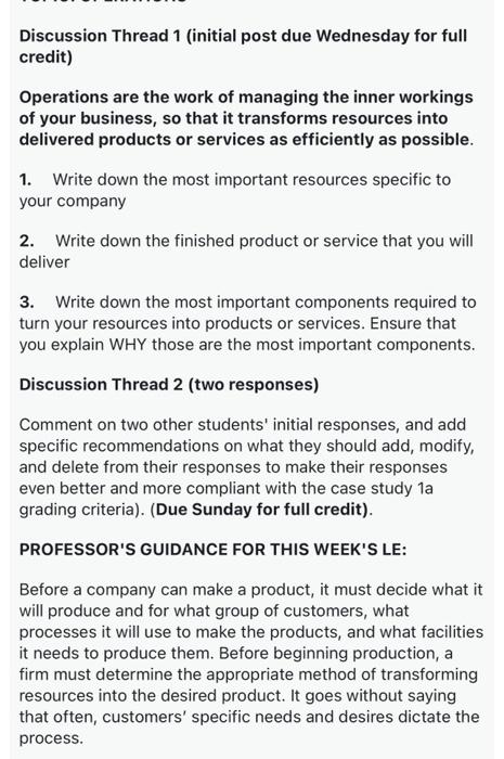 Solved Discussion Thread 1 (initial post due Wednesday for | Chegg.com