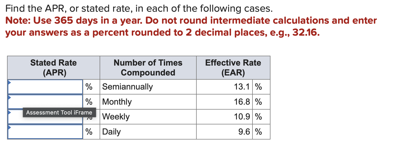 Aprs Numbers Solved Find the APR, or stated rate, in each of the | Chegg.com