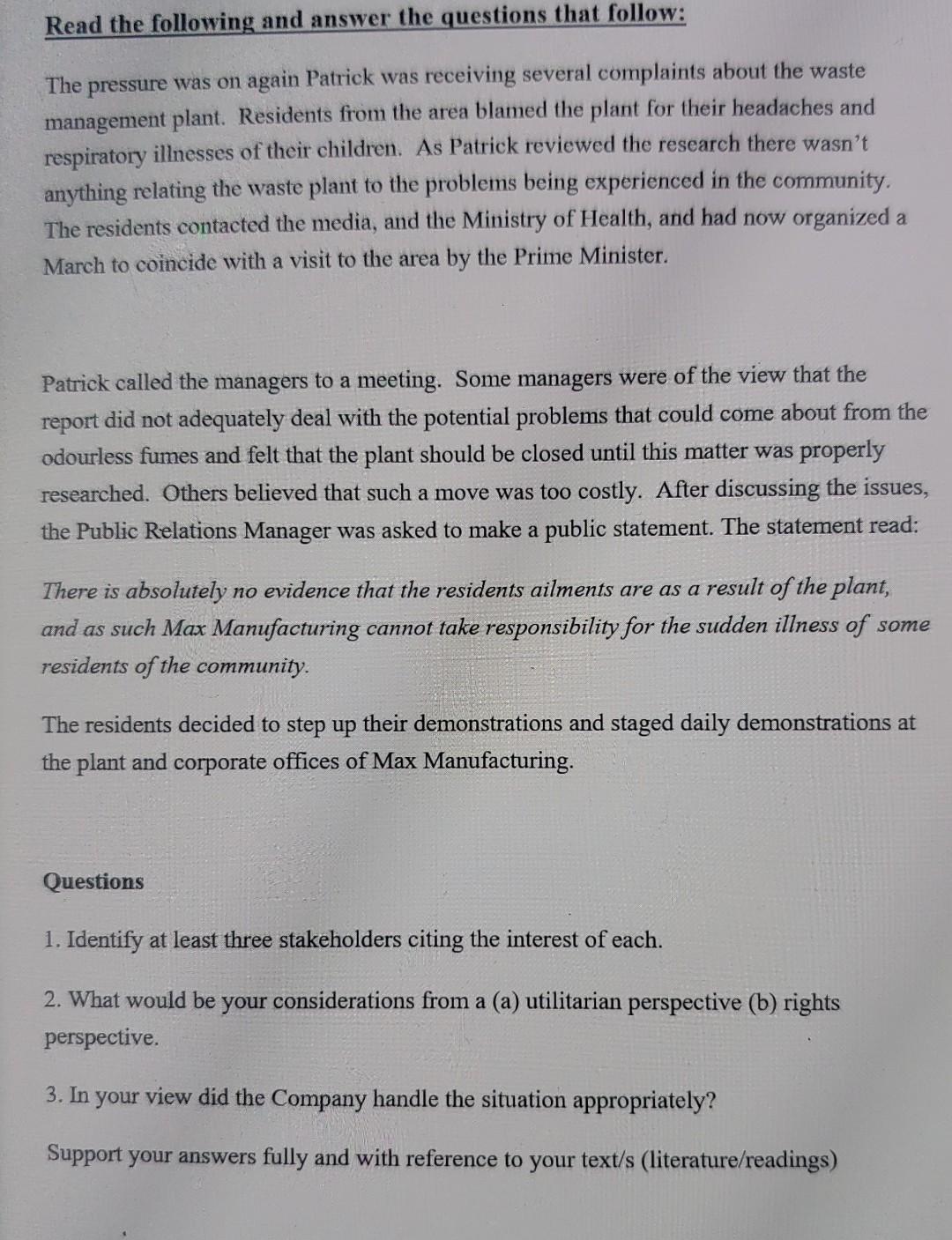 Solved Read the following and answer the questions that | Chegg.com