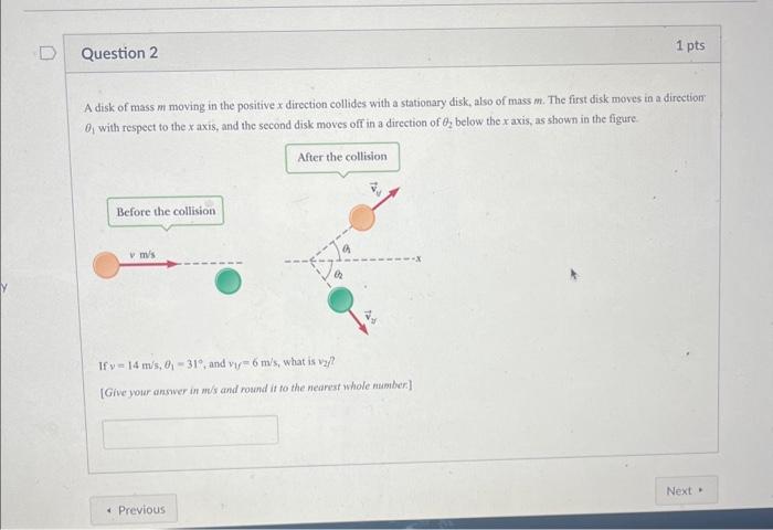 Solved A disk of mass m moving in the positive x direction | Chegg.com