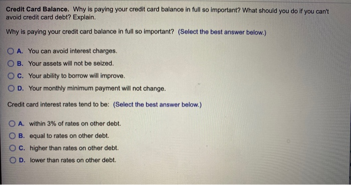 Credit Card Balance Why Is Paying Your Credit Card Chegg Com