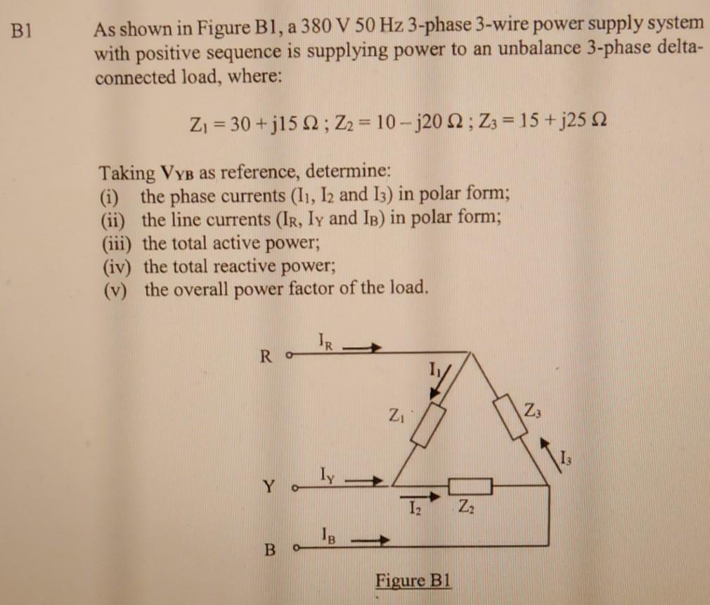 Solved B1 As shown in Figure B1, a 380 V 50 Hz 3-phase | Chegg.com