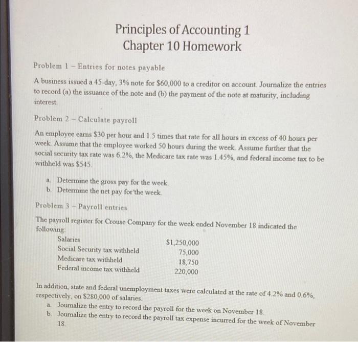 Solved Principles Of Accounting 1 Chapter 10 Homework | Chegg.com