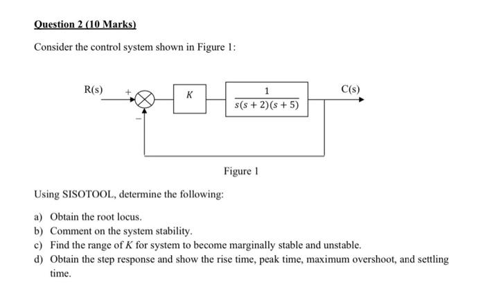 Solved Question 2 (10 Marks) Consider the control system | Chegg.com