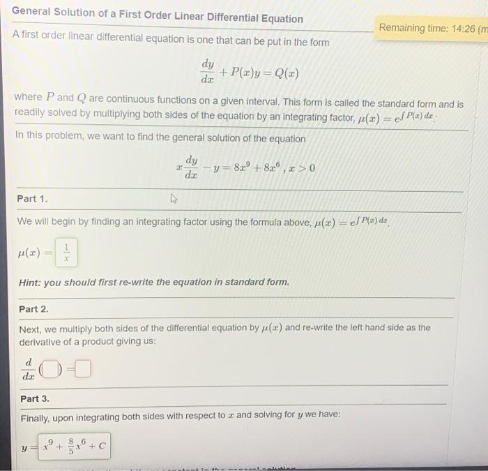 Solved Remaining Time: 14:26 M General Solution Of A First | Chegg.com