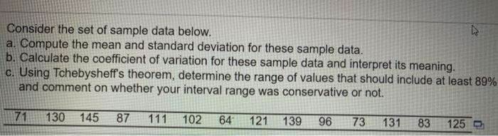 Solved Consider the set of sample data below. a. Compute the | Chegg.com
