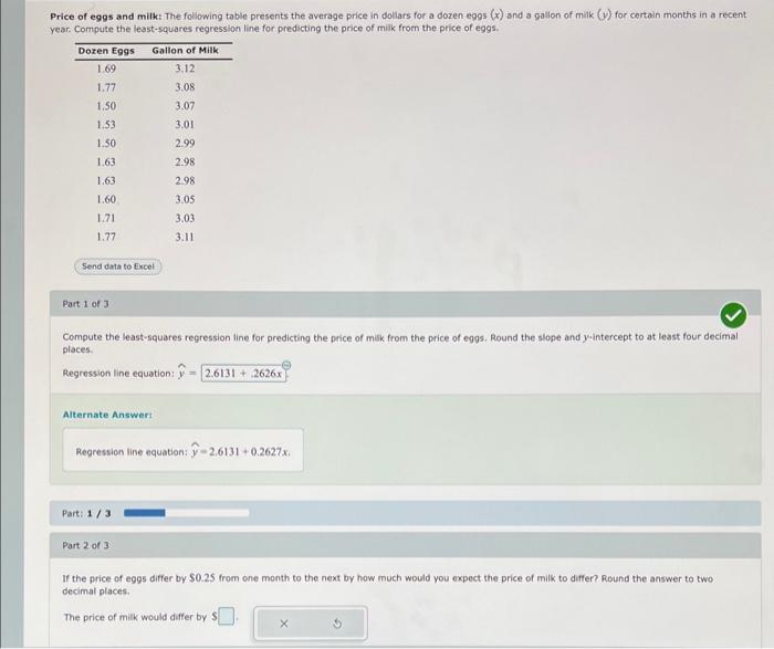 Solved Price of eggs and milk The following table presents