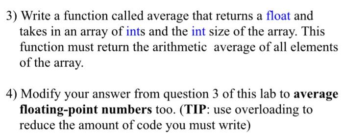 Solved 3) Write a function called average that returns a | Chegg.com
