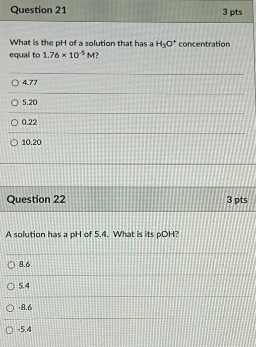 Solved Question 21 3 pts What is the pH of a solution that | Chegg.com