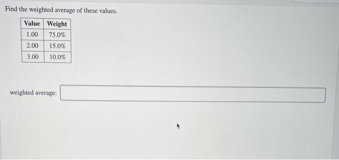 Solved Find The Weighted Average Of These Values. Value | Chegg.com