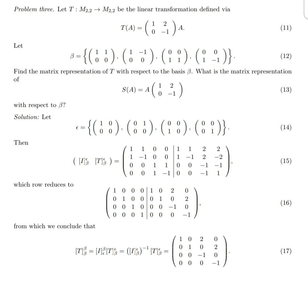 Solved [Linear Algebra][Linear Transformation] Find Matrix | Chegg.com