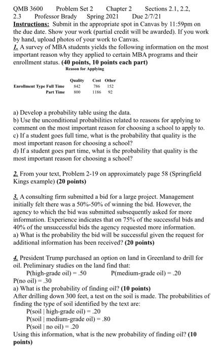 Solved QMB 3600 Problem Set 2 Chapter 2 Sections 2.1, 2.2, | Chegg.com