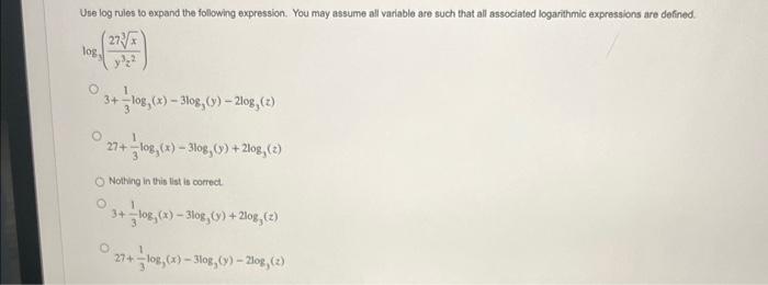 Solved Use log rules to expand the following expression. You | Chegg.com