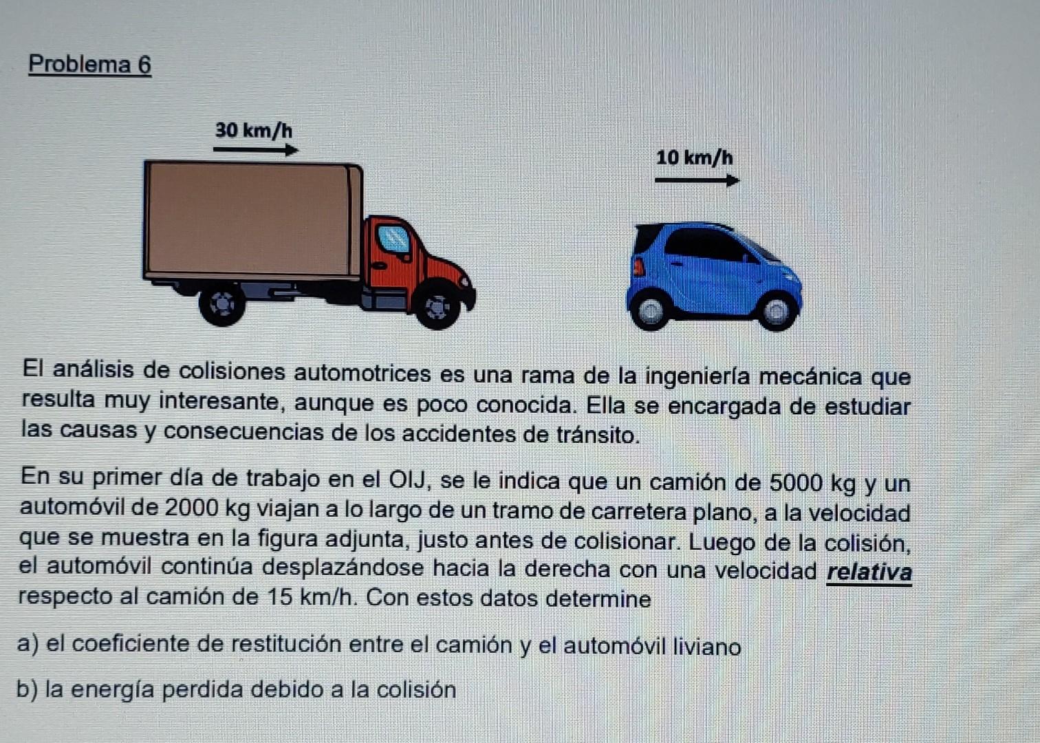 Problema 6 El análisis de colisiones automotrices es una rama de la ingenierla mecánica que resulta muy interesante, aunque