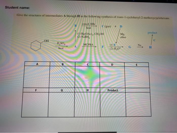 Solved Student name: Give the structures of intermediates A | Chegg.com
