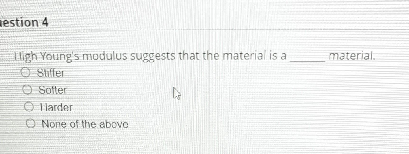 Solved High Young's modulus suggests that the material is a | Chegg.com