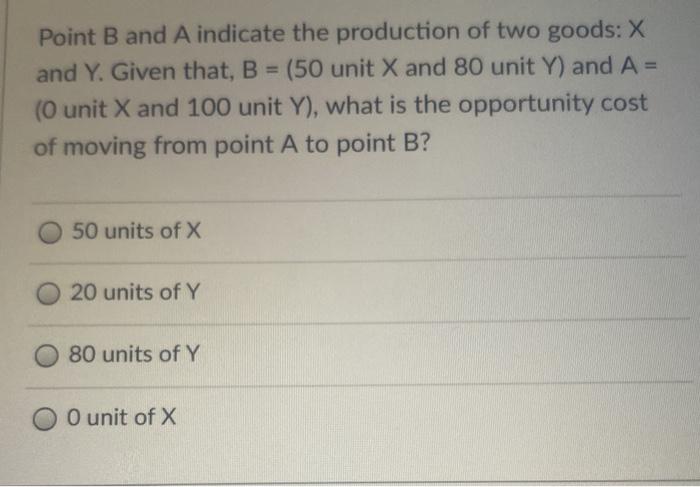 Solved Point B And A Indicate The Production Of Two Goods: X | Chegg.com