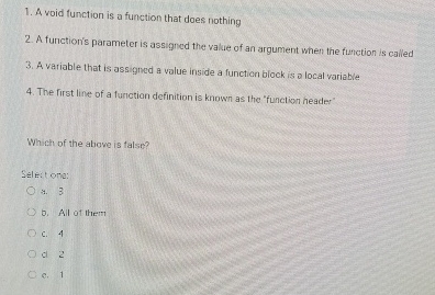Solved A void function is a function that does nothingA | Chegg.com