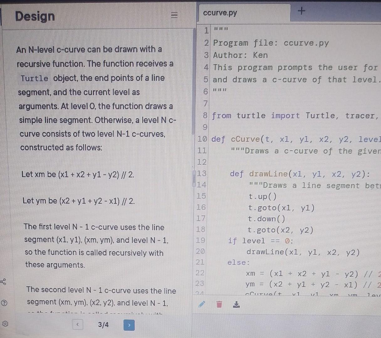 2 Program file: ccurve.py Summary 3 Author: Ken 4 | Chegg.com