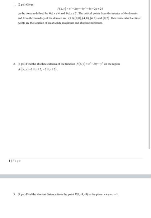 Solved F X Y X2−2xy 4y2−4x−2y 24 On The Domain Defined By