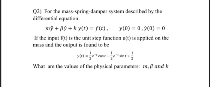 Solved Q2 For The Mass Spring Damper System Described By Chegg Com