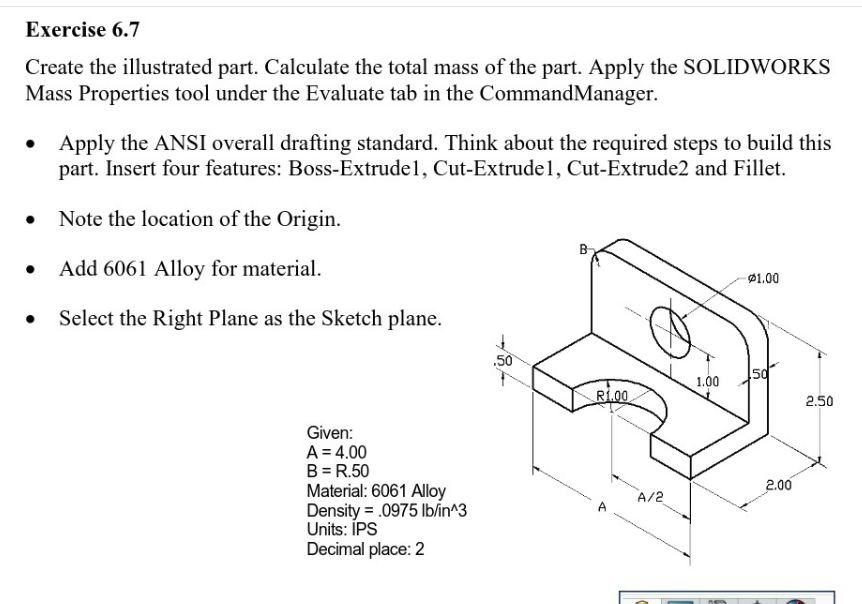 Solid Component Calculation Exercise 6.7Create the illustrated part. Calculate | Chegg.com