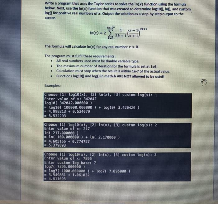 Solved Write a program that uses the Taylor series to solve | Chegg.com