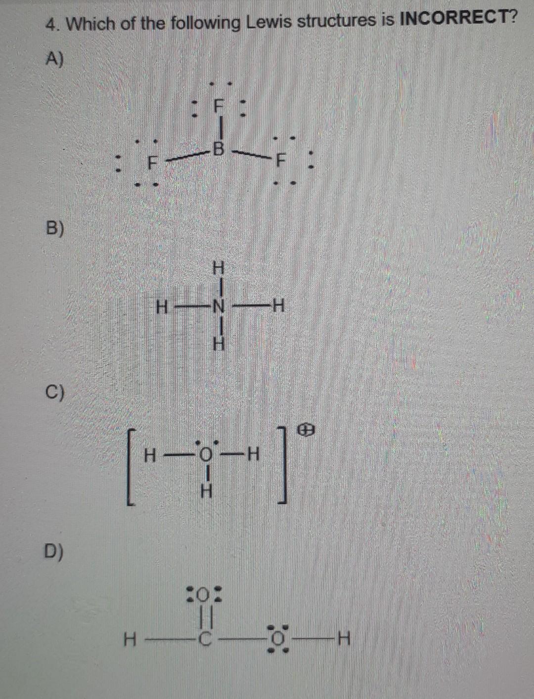 Solved 4 Which Of The Following Lewis Structures Is 2100