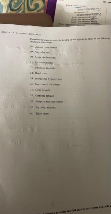 Solved CHAPTER 2 An Overview Of ICD-10-CM Underline The Main | Chegg.com