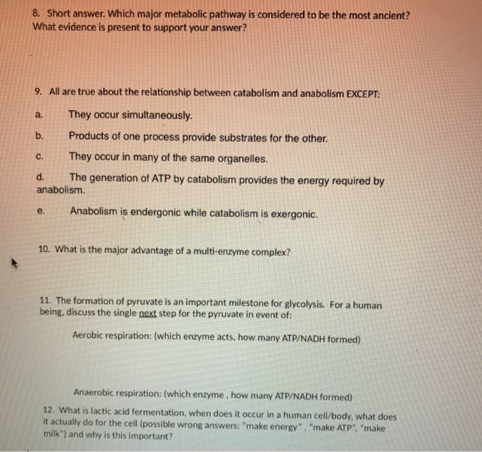 Solved 8. Short answer. Which major metabolic pathway is | Chegg.com