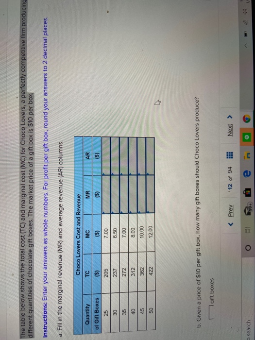 Solved The Table Below Shows The Total Cost Tc And 9323