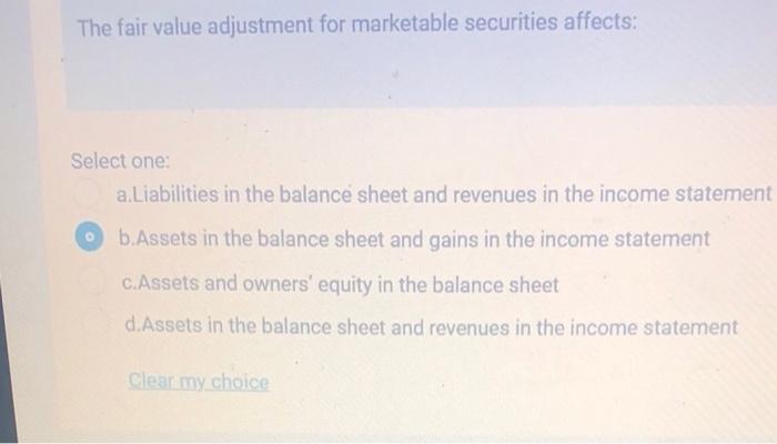 Solved The fair value adjustment for marketable securities | Chegg.com