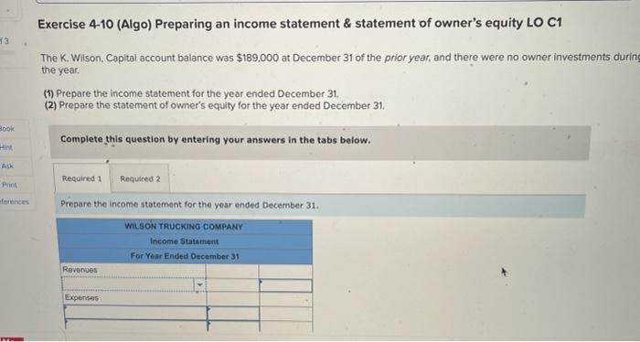 Solved Exercise 4 10 Algo Preparing An Income Statement And 2119