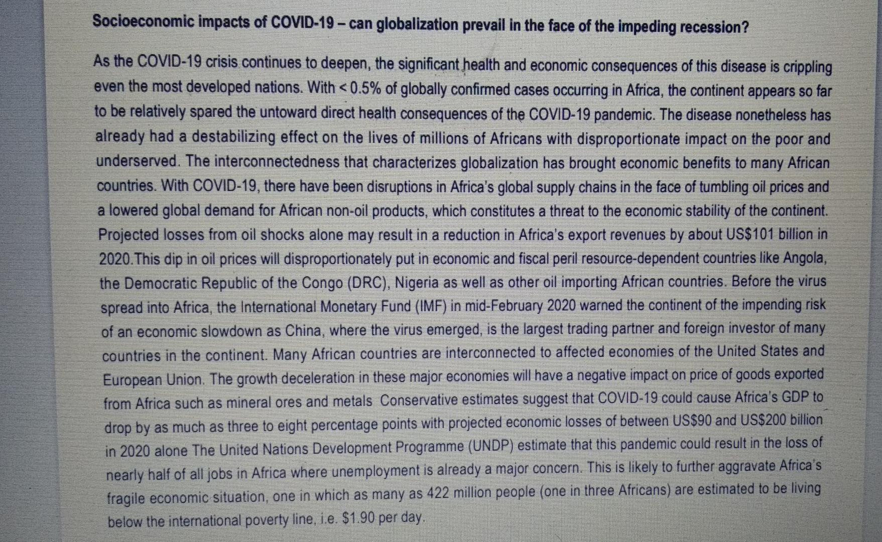 covid 19 impact on globalization essay