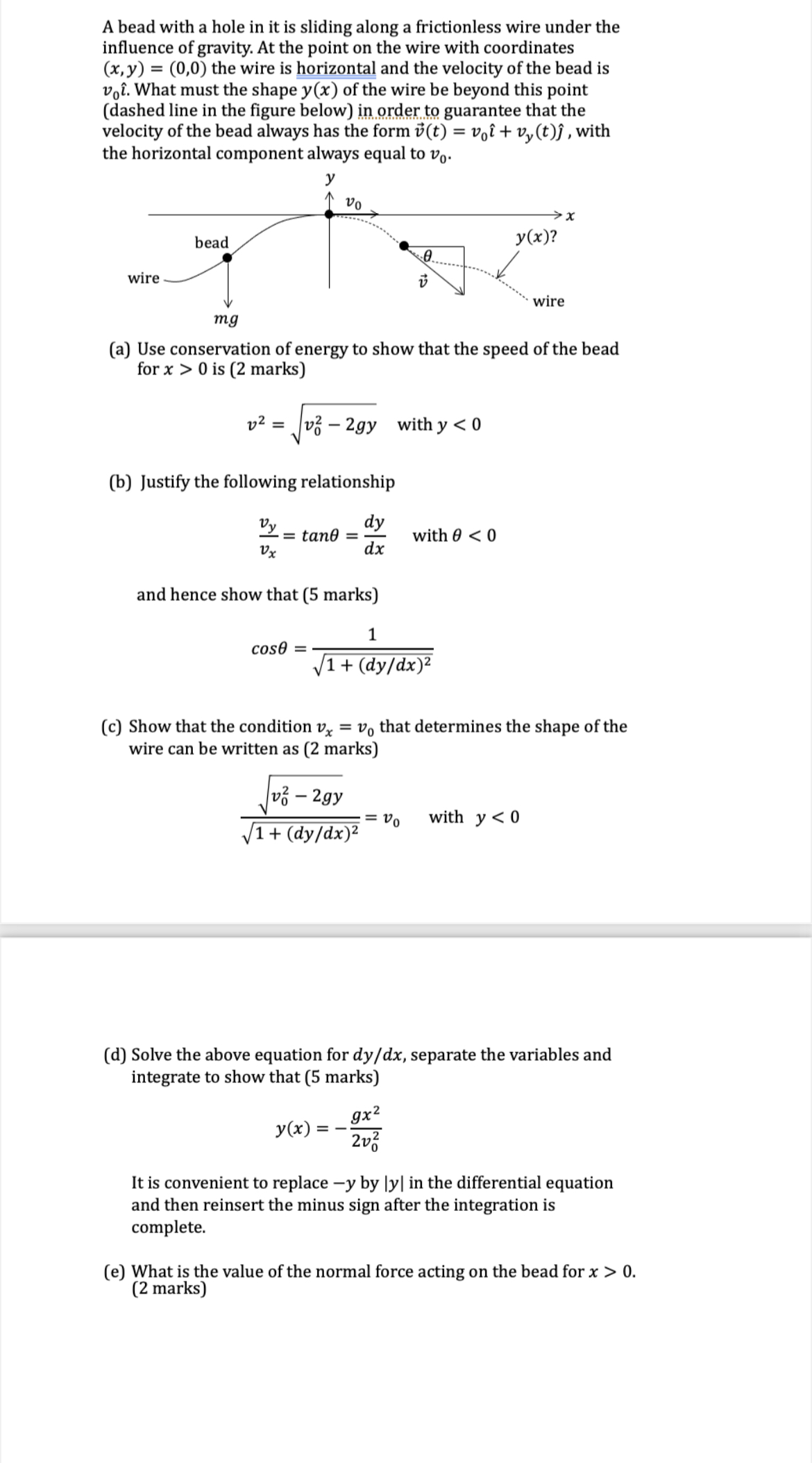 A bead with a hole in it is sliding along a