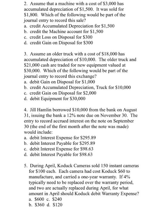 Solved 2. Assume that a machine with a cost of $3,000 has | Chegg.com