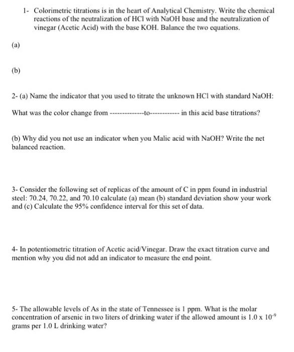 Solved 1 Colorimetric titrations is in the heart of