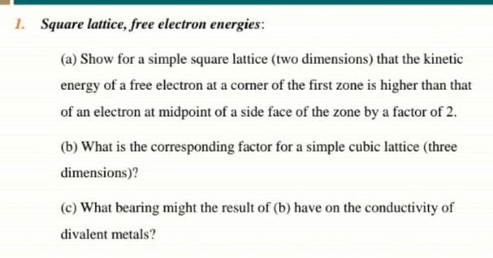 Solved 1. Square lattice, free electron energies: (a) Show | Chegg.com